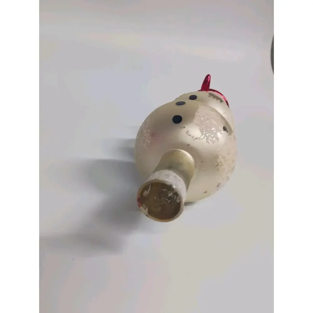 Vintage Mercury Glass Snowman Christmas Tree Topper Czech Republic Bell Hat